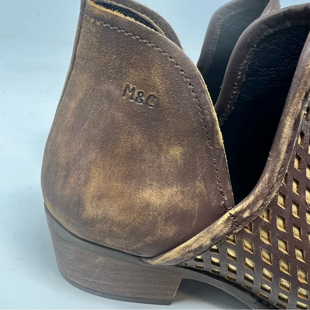 Musse & Cloud Brown Gold Laser Cut Leather Western Booties Size 8 - Picture 9 of 10